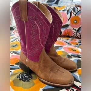 Shyanne mid calf cowboy boots in pink and tan